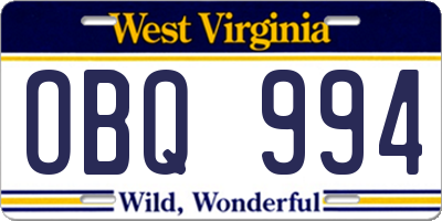 WV license plate OBQ994
