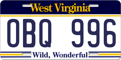 WV license plate OBQ996