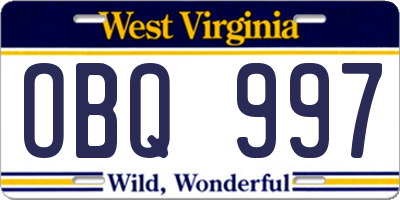 WV license plate OBQ997