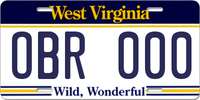 WV license plate OBR000