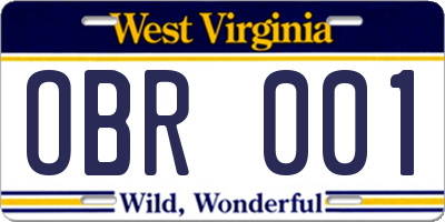 WV license plate OBR001