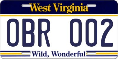 WV license plate OBR002