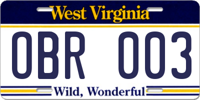 WV license plate OBR003
