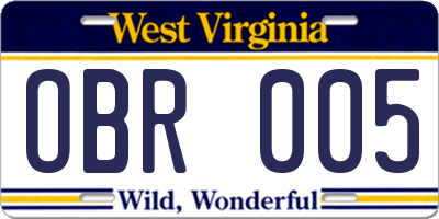 WV license plate OBR005