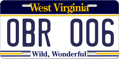 WV license plate OBR006