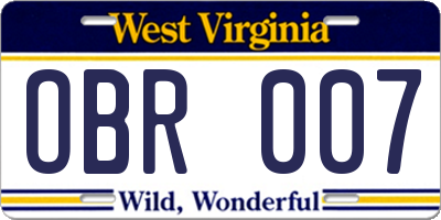 WV license plate OBR007
