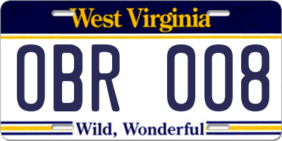 WV license plate OBR008