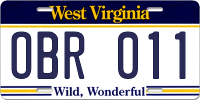 WV license plate OBR011