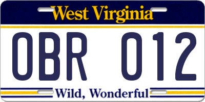 WV license plate OBR012