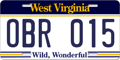 WV license plate OBR015