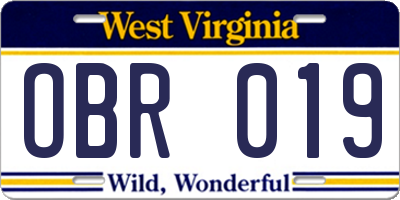 WV license plate OBR019