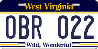 WV license plate OBR022