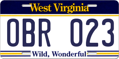 WV license plate OBR023