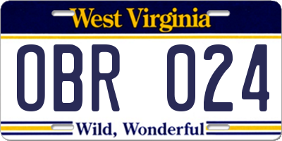 WV license plate OBR024
