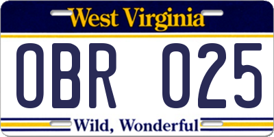 WV license plate OBR025