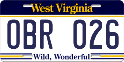 WV license plate OBR026