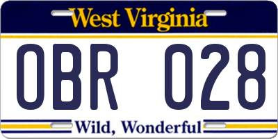 WV license plate OBR028