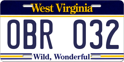 WV license plate OBR032