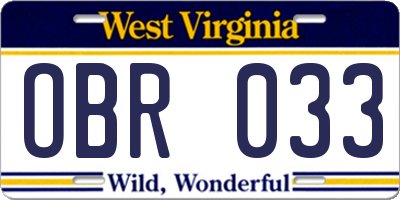 WV license plate OBR033