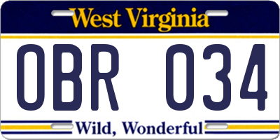 WV license plate OBR034
