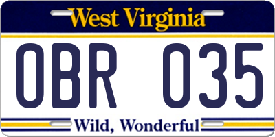 WV license plate OBR035