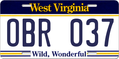 WV license plate OBR037