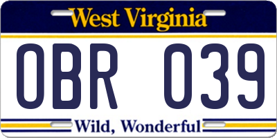WV license plate OBR039