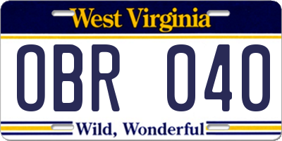 WV license plate OBR040