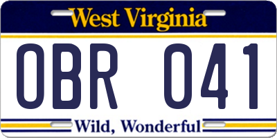 WV license plate OBR041