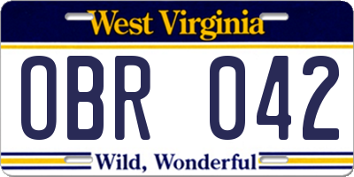 WV license plate OBR042