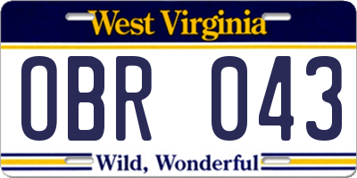 WV license plate OBR043