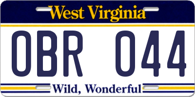 WV license plate OBR044