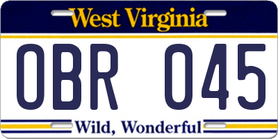 WV license plate OBR045