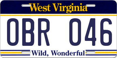 WV license plate OBR046
