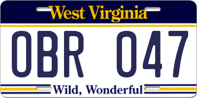 WV license plate OBR047