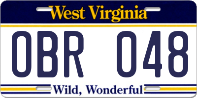 WV license plate OBR048