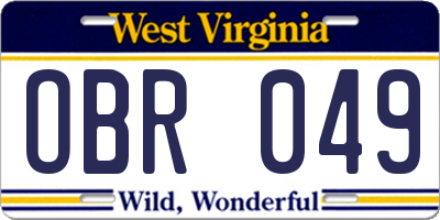 WV license plate OBR049