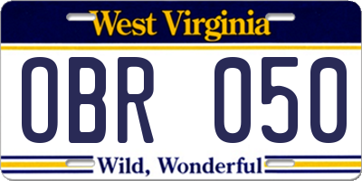 WV license plate OBR050