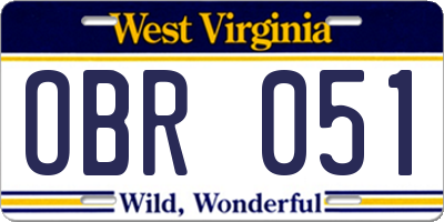 WV license plate OBR051