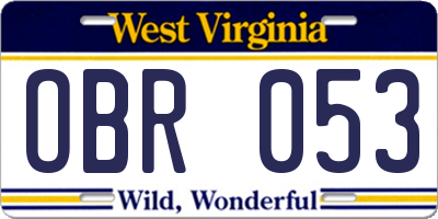 WV license plate OBR053