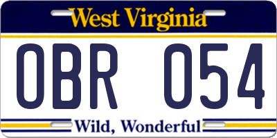 WV license plate OBR054