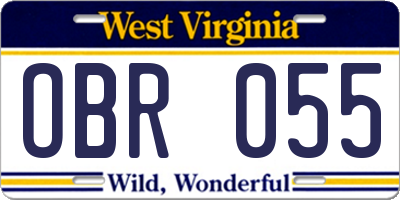WV license plate OBR055