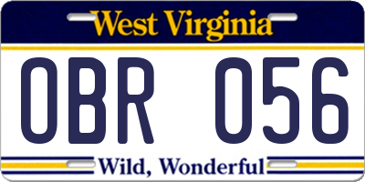 WV license plate OBR056