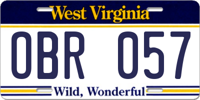 WV license plate OBR057