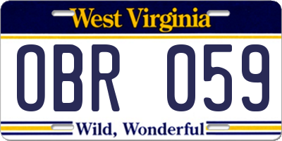 WV license plate OBR059
