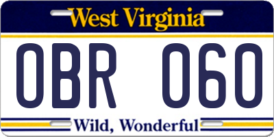 WV license plate OBR060