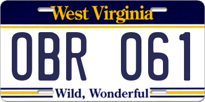 WV license plate OBR061