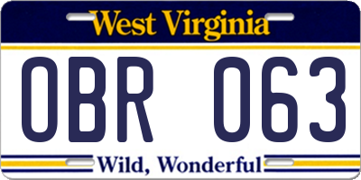 WV license plate OBR063