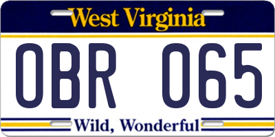 WV license plate OBR065