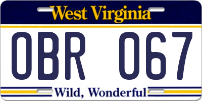 WV license plate OBR067